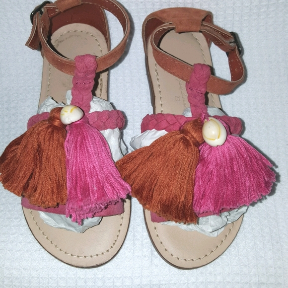 Zara Girls 27 9.5 Pink Orange Suede Tassel Sandals - Picture 4 of 8